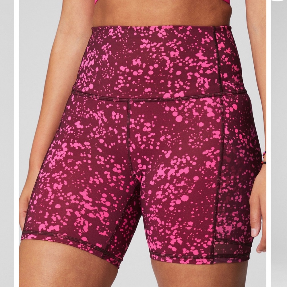 Fabletics Pink and Purple Paint Splatter Biker Shorts Size L